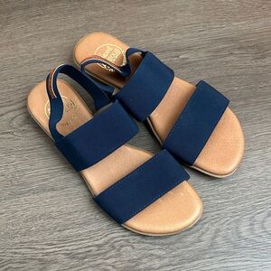 Andre Assous Navy Sandals with Tan Footbed